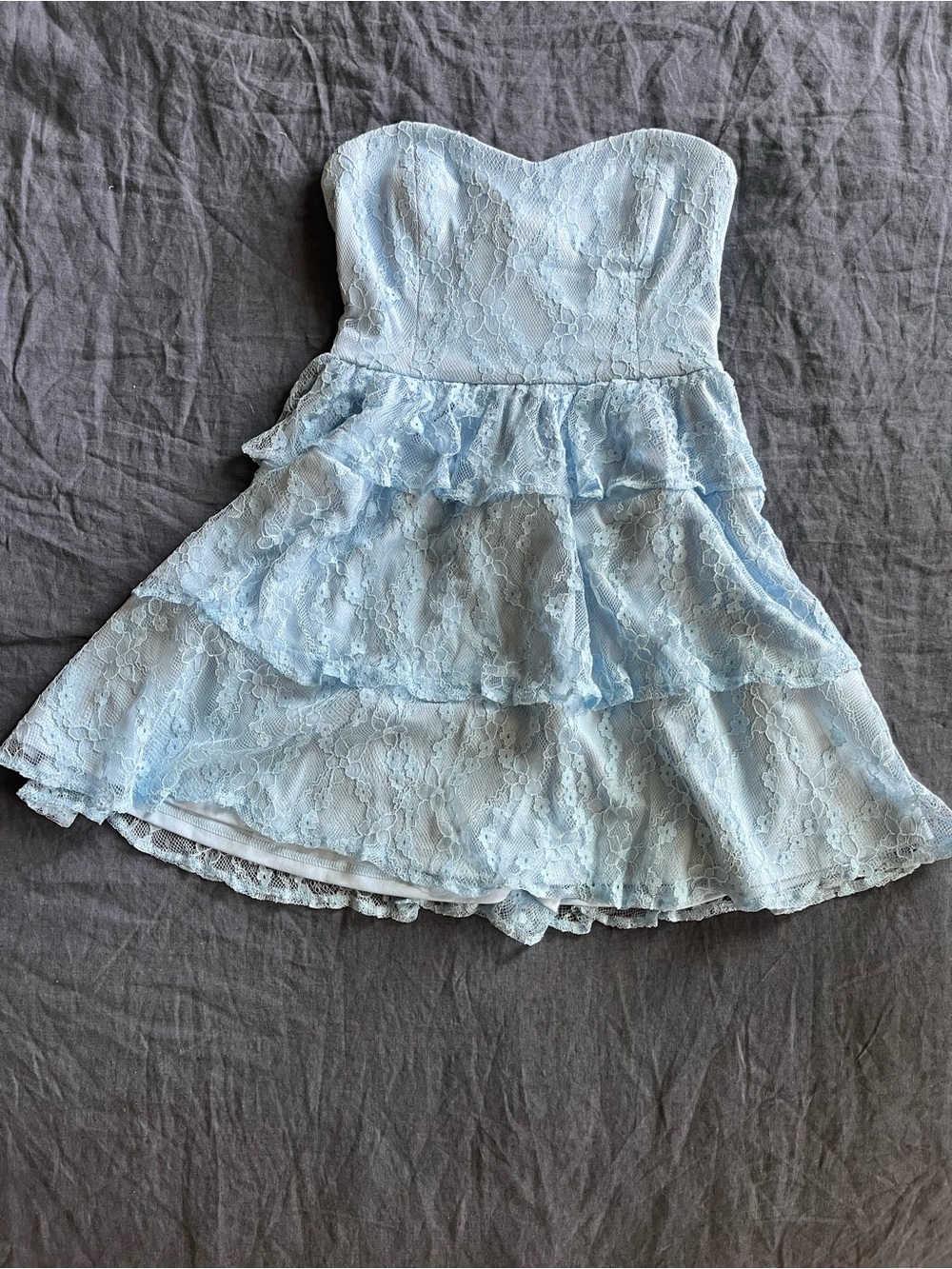 Lulu's Light Blue Strapless Lace Tiered Dress for Girls